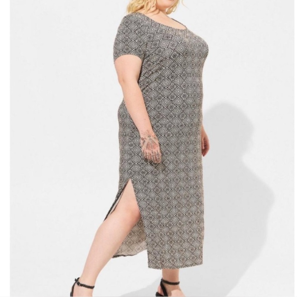 Torrid Black and Tan Geometric Maxi Dress